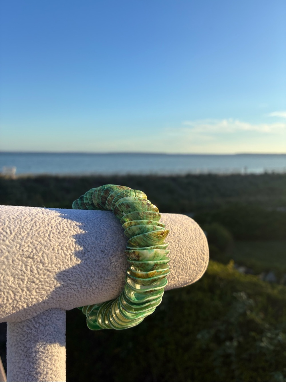 Vintage Natural Green Sea Shell Statement Bracelet Chunky Coastal Resort Beach
